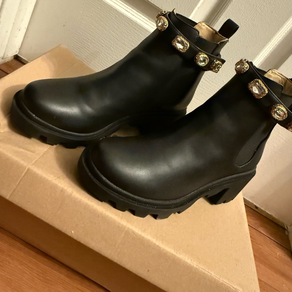 Black Amulet Combat Platform Booties